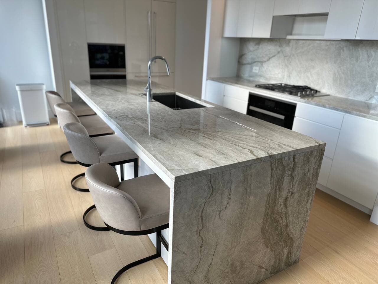 Island with counter stools